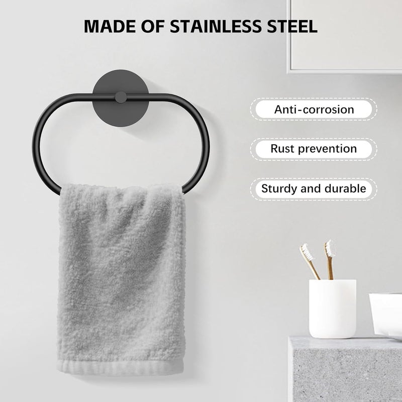 EZKEY Adhesive Towel Holder Matte Black Hand Towel Holder for Bathroom Wall Stainless Steel Towel Ring for Bathroom Hardware Accessories No Drilling, 2 Packs - Image 3